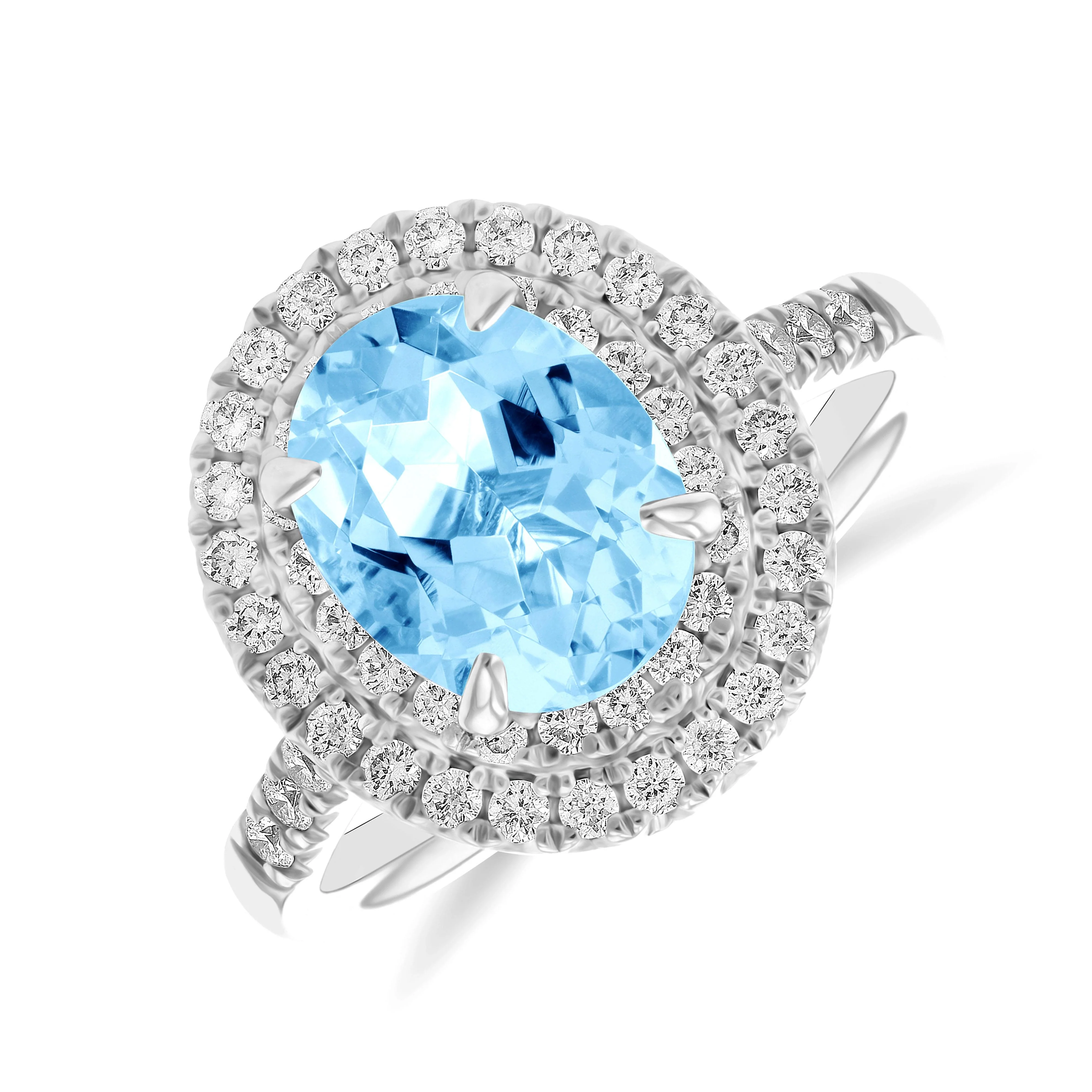 Riviera Collection 2.00ct Oval Aquamarine & Diamond Double Halo Ring | 9K White Gold