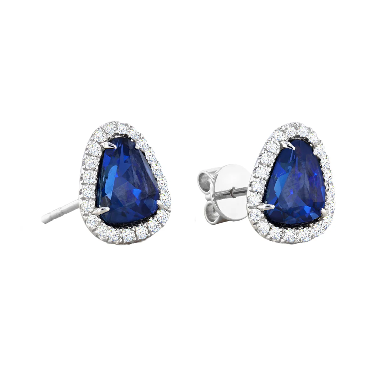 Riviera Collection 2.34ct Sapphire and Diamond Halo Earrings | 18K White Gold - Image 3