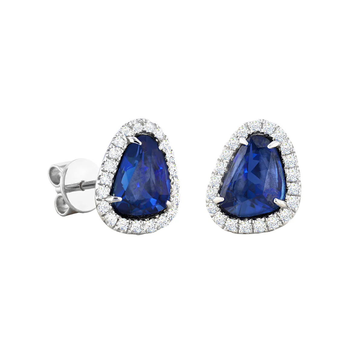 Riviera Collection 2.34ct Sapphire and Diamond Halo Earrings | 18K White Gold - Image 5