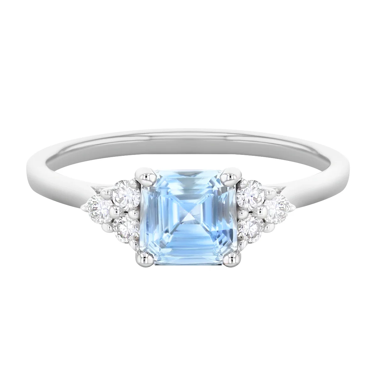 Riviera Collection Aquamarine With Trefoil Diamond Shoulders Ring | 18K White Gold - Image 2