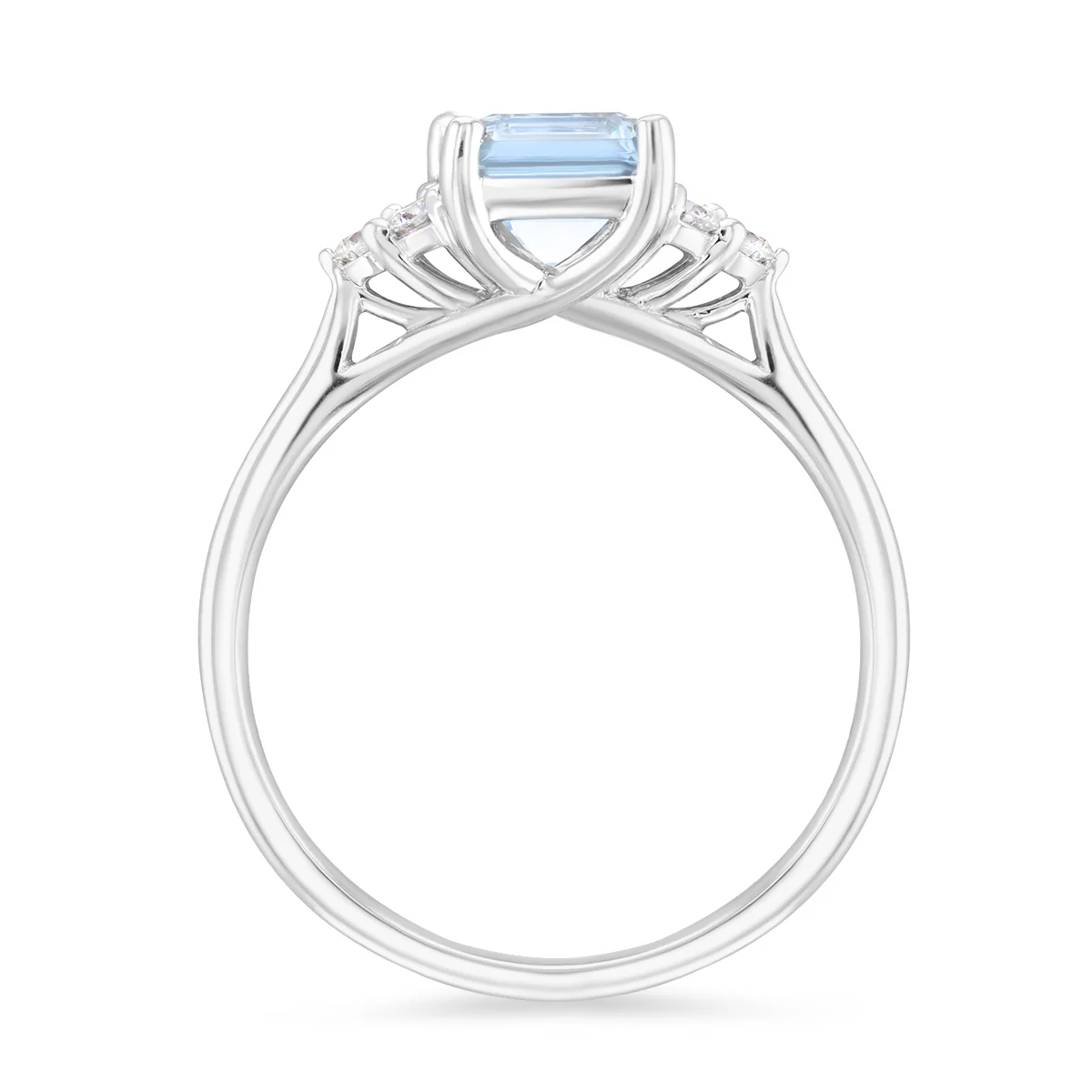 Riviera Collection Aquamarine With Trefoil Diamond Shoulders Ring | 18K White Gold - Image 4