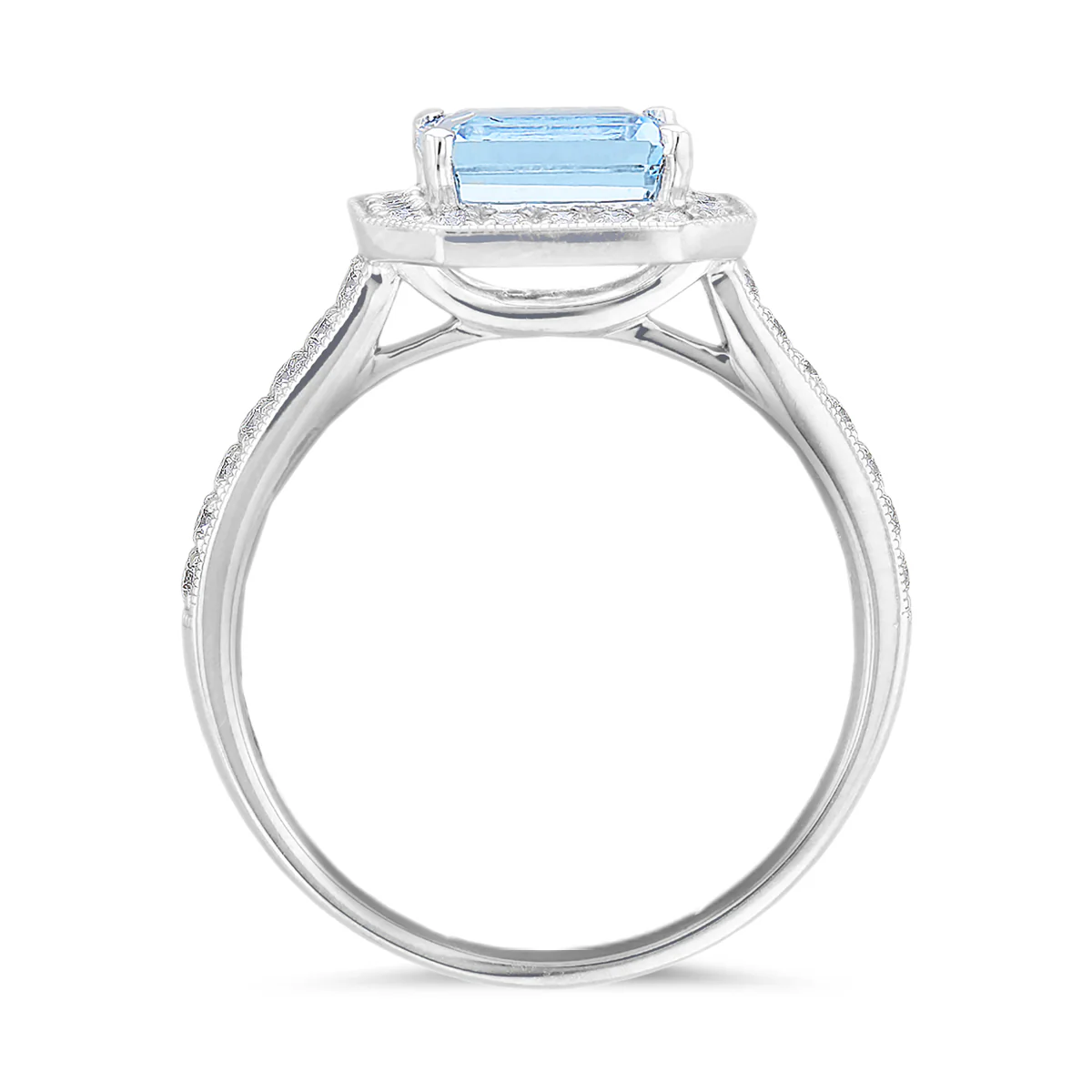 Riviera Collection East-West Aquamarine & Diamond Halo Ring | 18K White Gold - Image 4