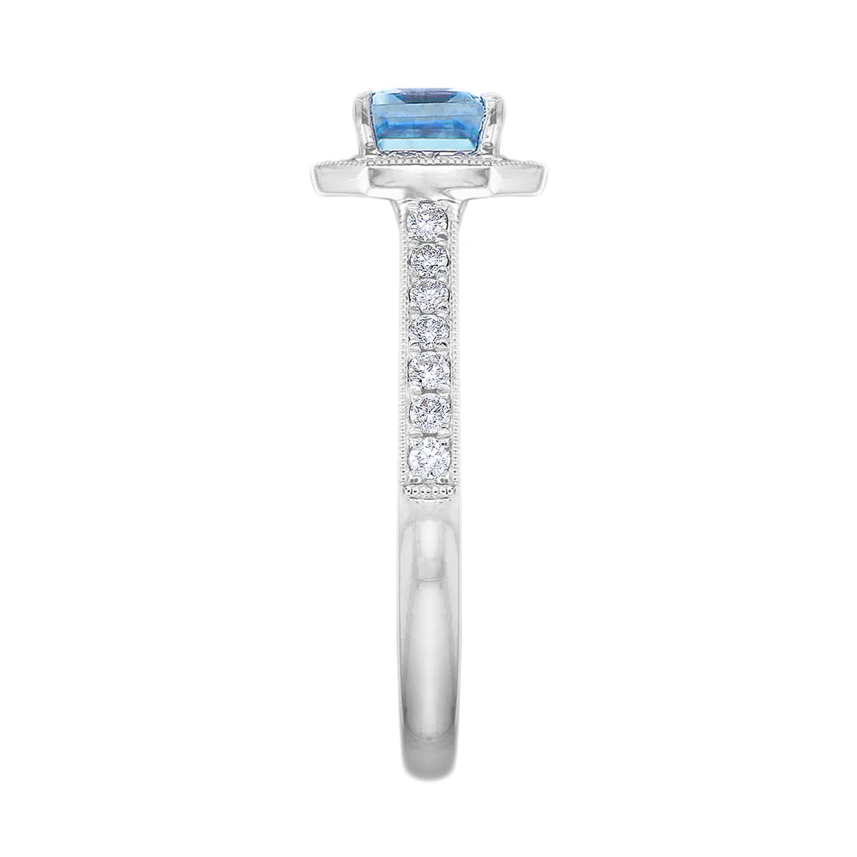 Riviera Collection East-West Aquamarine & Diamond Halo Ring | 18K White Gold - Image 5