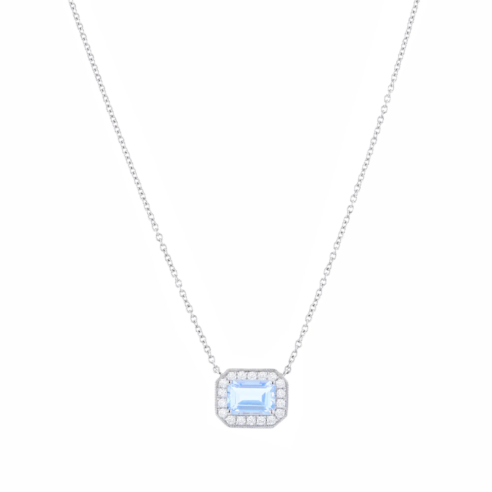 Riviera Collection East-West Aquamarine & Diamond Pendant | 18K White Gold - Image 2
