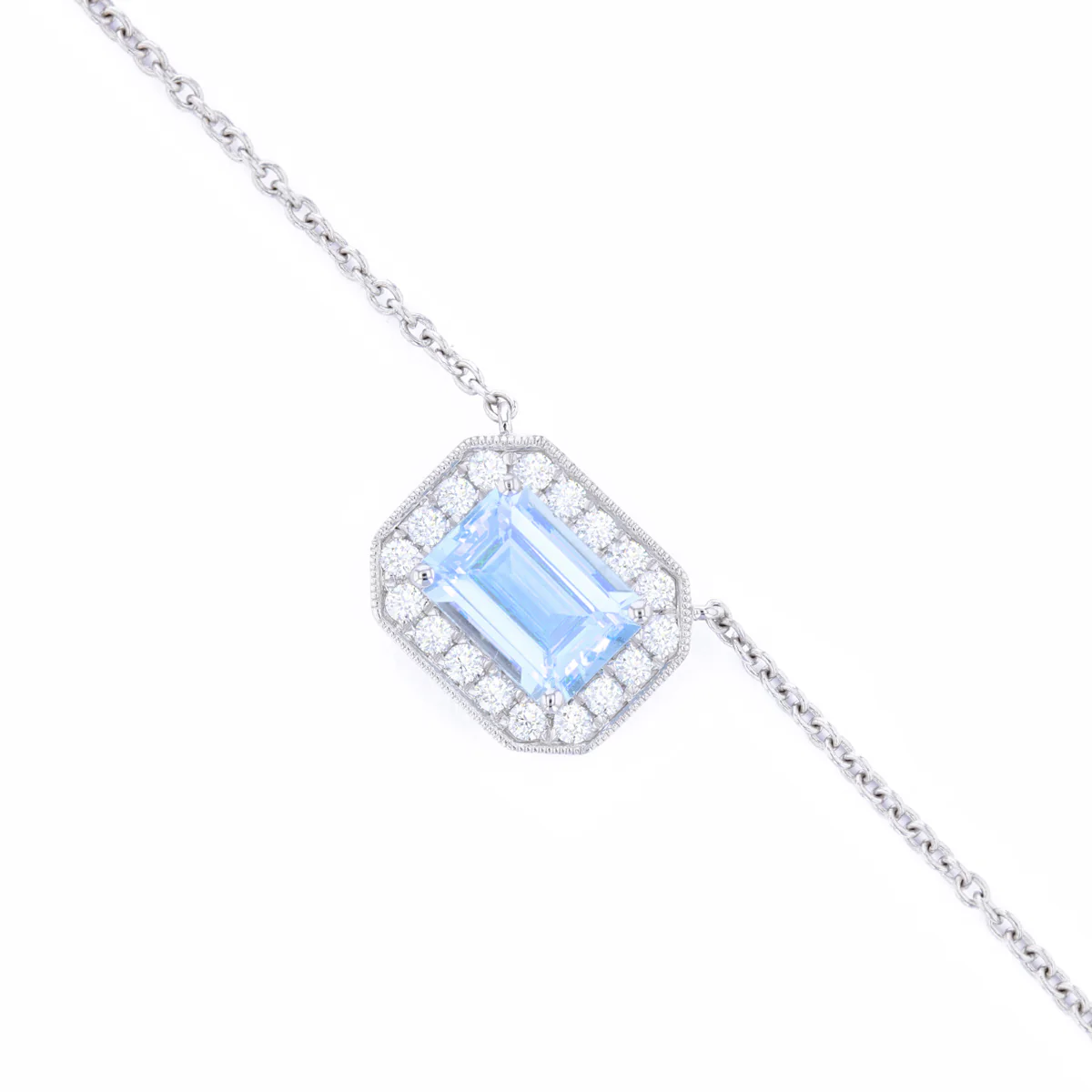 Riviera Collection East-West Aquamarine & Diamond Pendant | 18K White Gold - Image 3