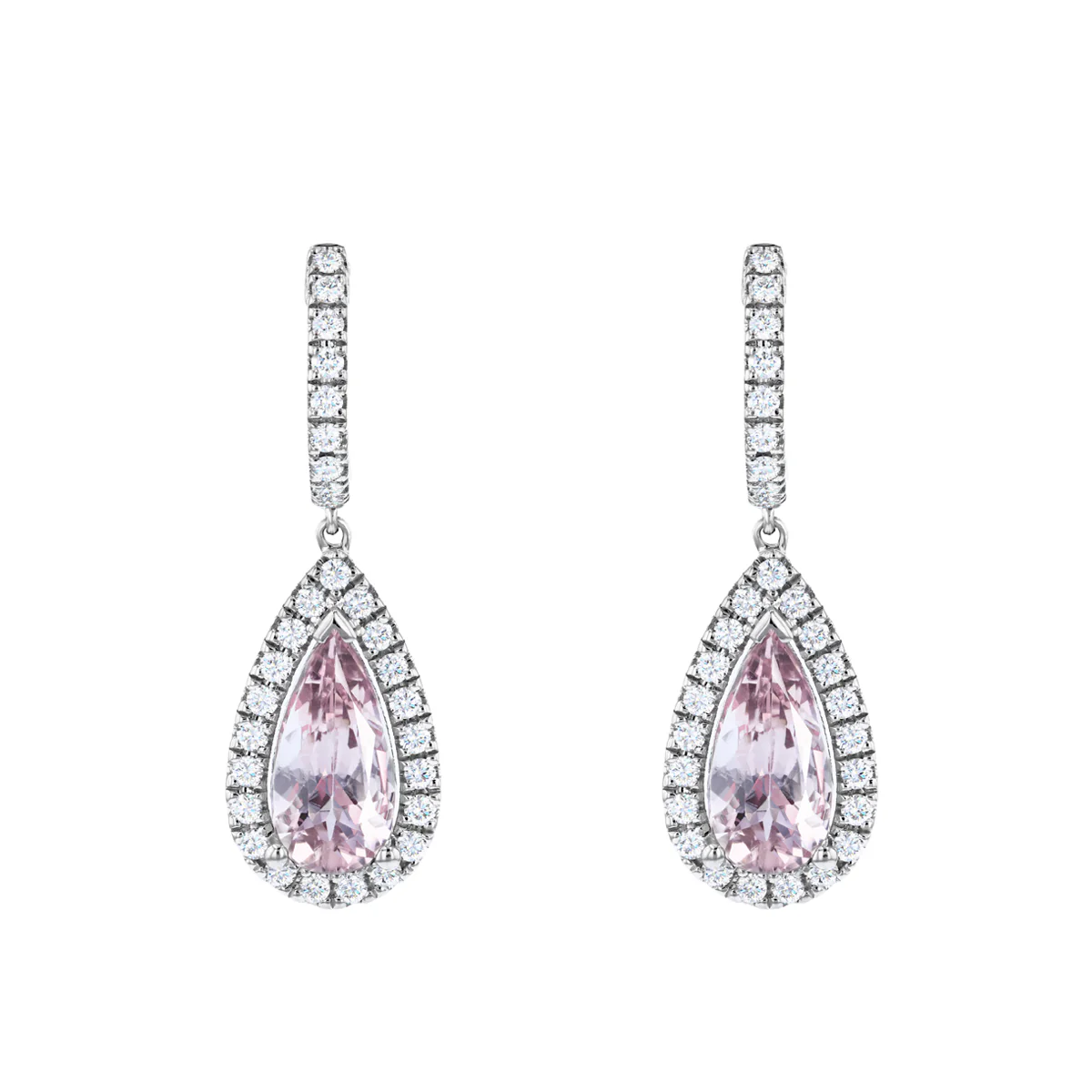 Riviera Collection Morganite & Diamond Halo Drop Earrings | 18K White Gold - Image 2