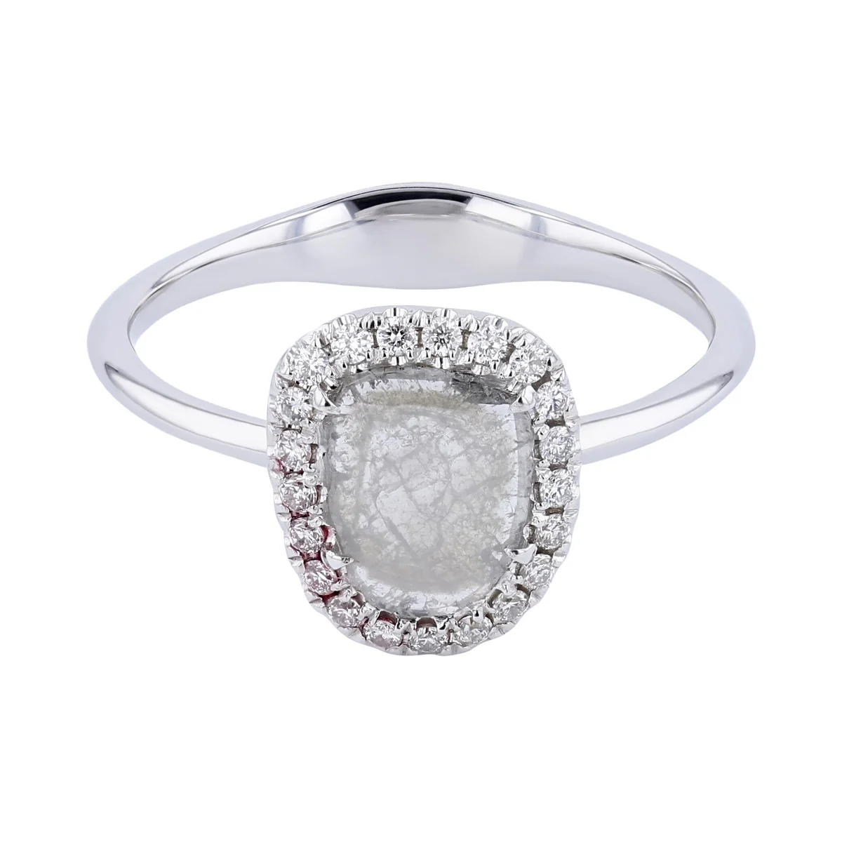 Riviera Collection Rose Cut Grey Diamond & White Diamond Halo Ring - Image 2