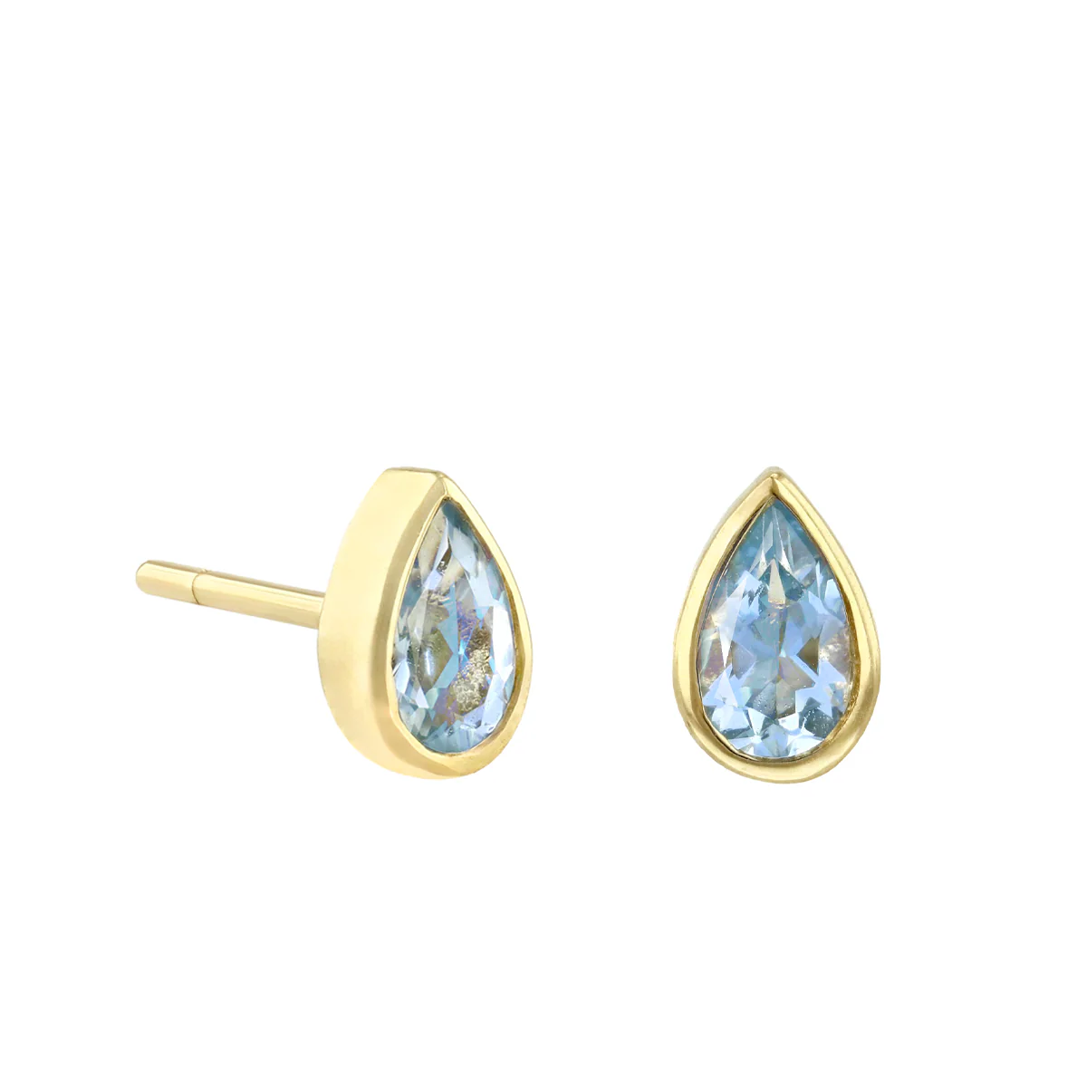 Rosa Mer 0.34ct Aquamarine Pear Bezel Set Stud Earrings | 9K Yellow Gold