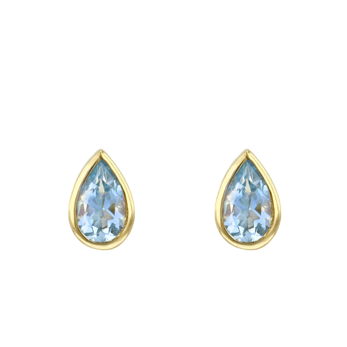 Rosa Mer 0.34ct Aquamarine Pear Bezel Set Stud Earrings | 9K Yellow Gold - Image 2
