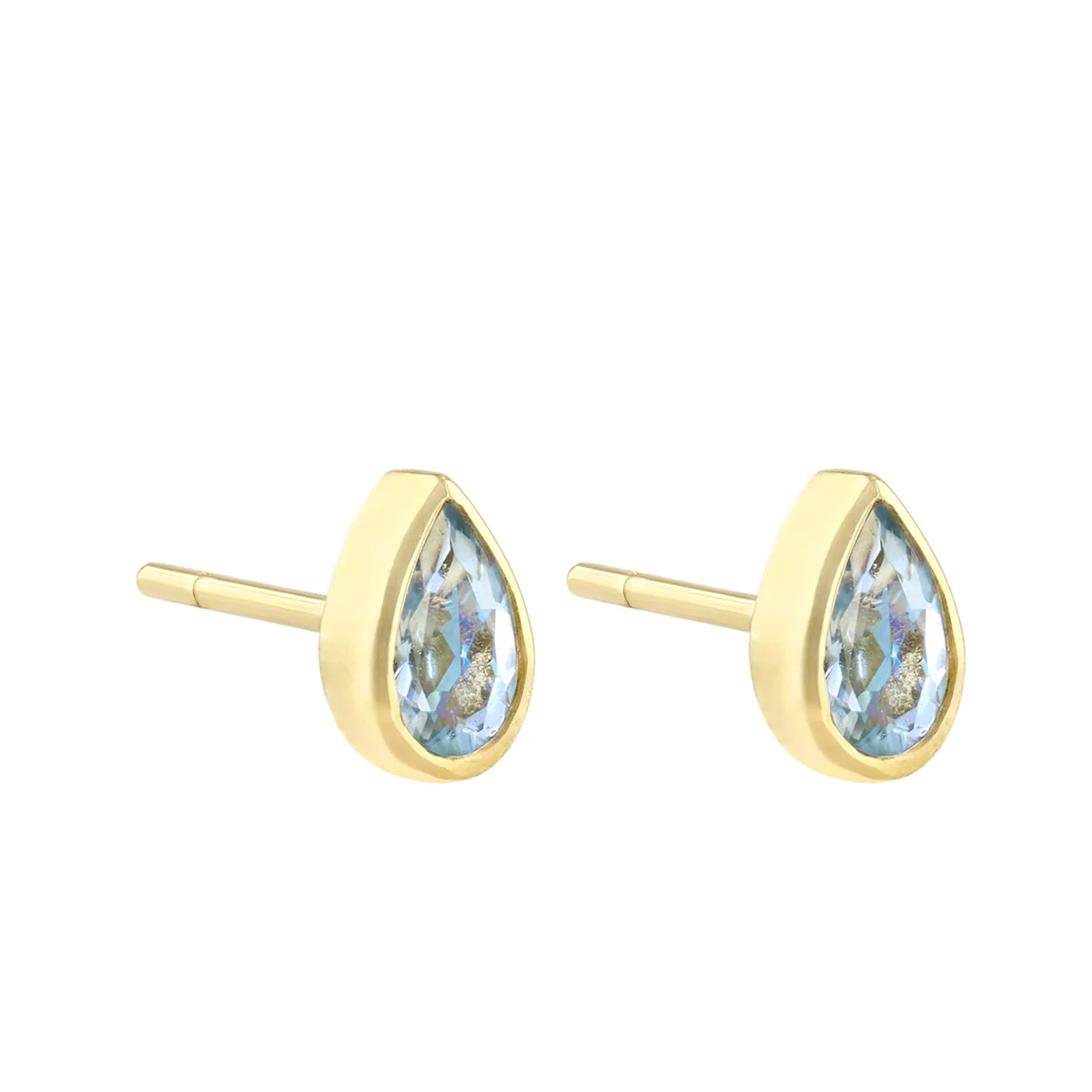 Rosa Mer 0.34ct Aquamarine Pear Bezel Set Stud Earrings | 9K Yellow Gold - Image 3