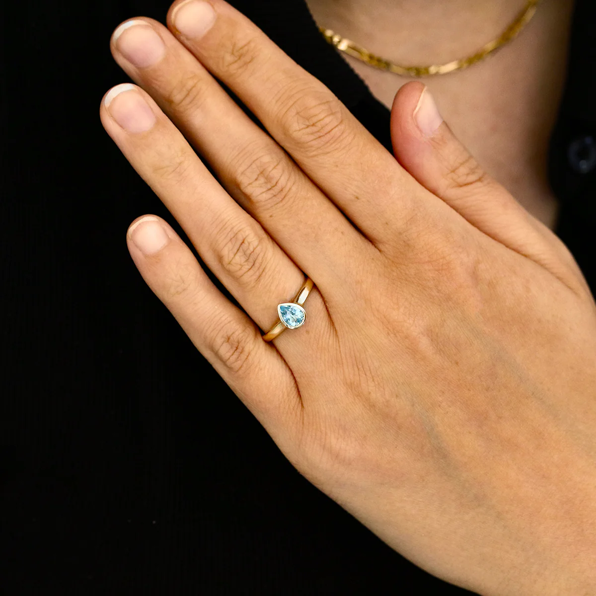 Rosa Mer 0.60ct Pear Cut Aquamarine Rubover Ring | 9K Yellow Gold - Image 6