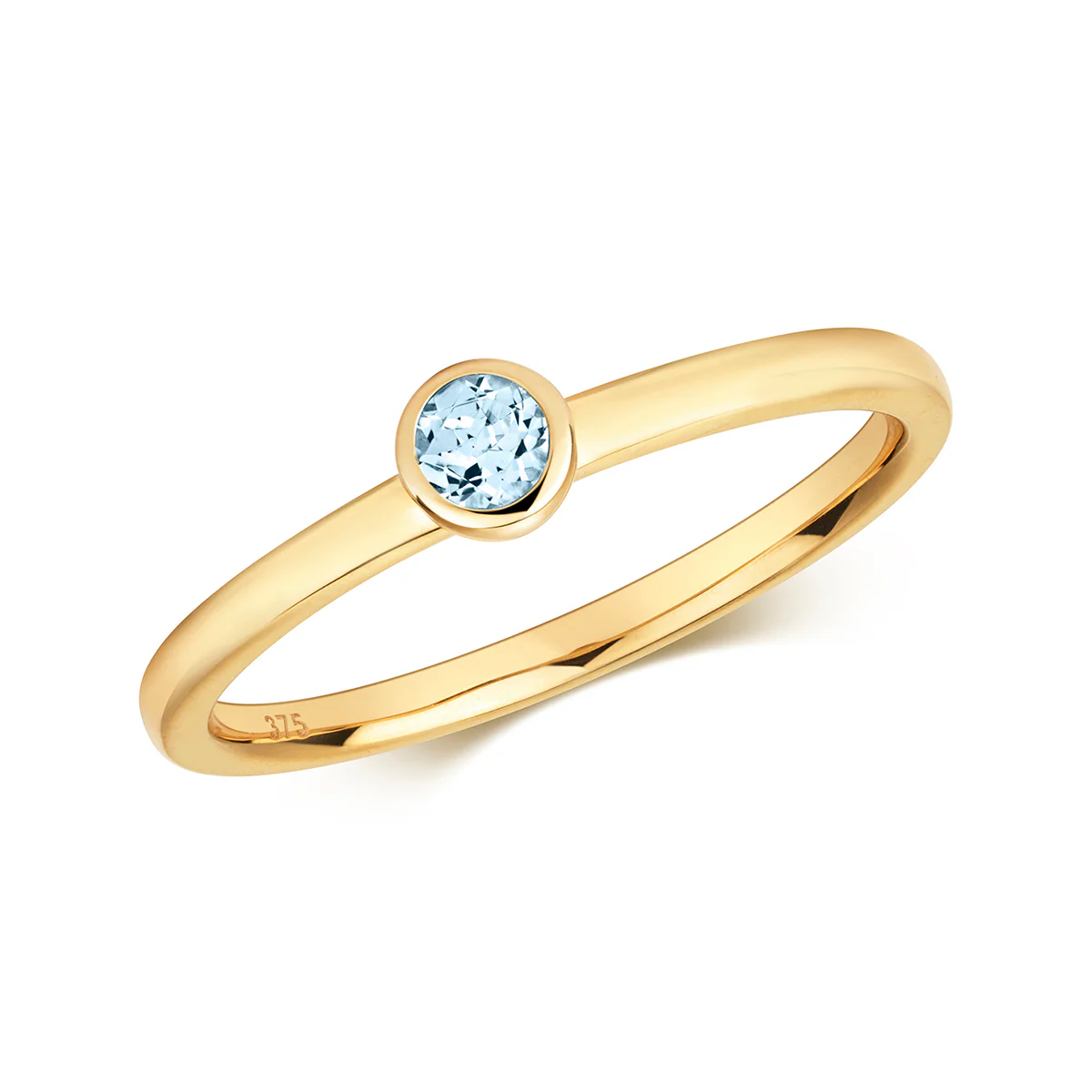 Rosa Mer Collection 0.10ct Bezel Set Aquamarine Ring | 9K Yellow Gold