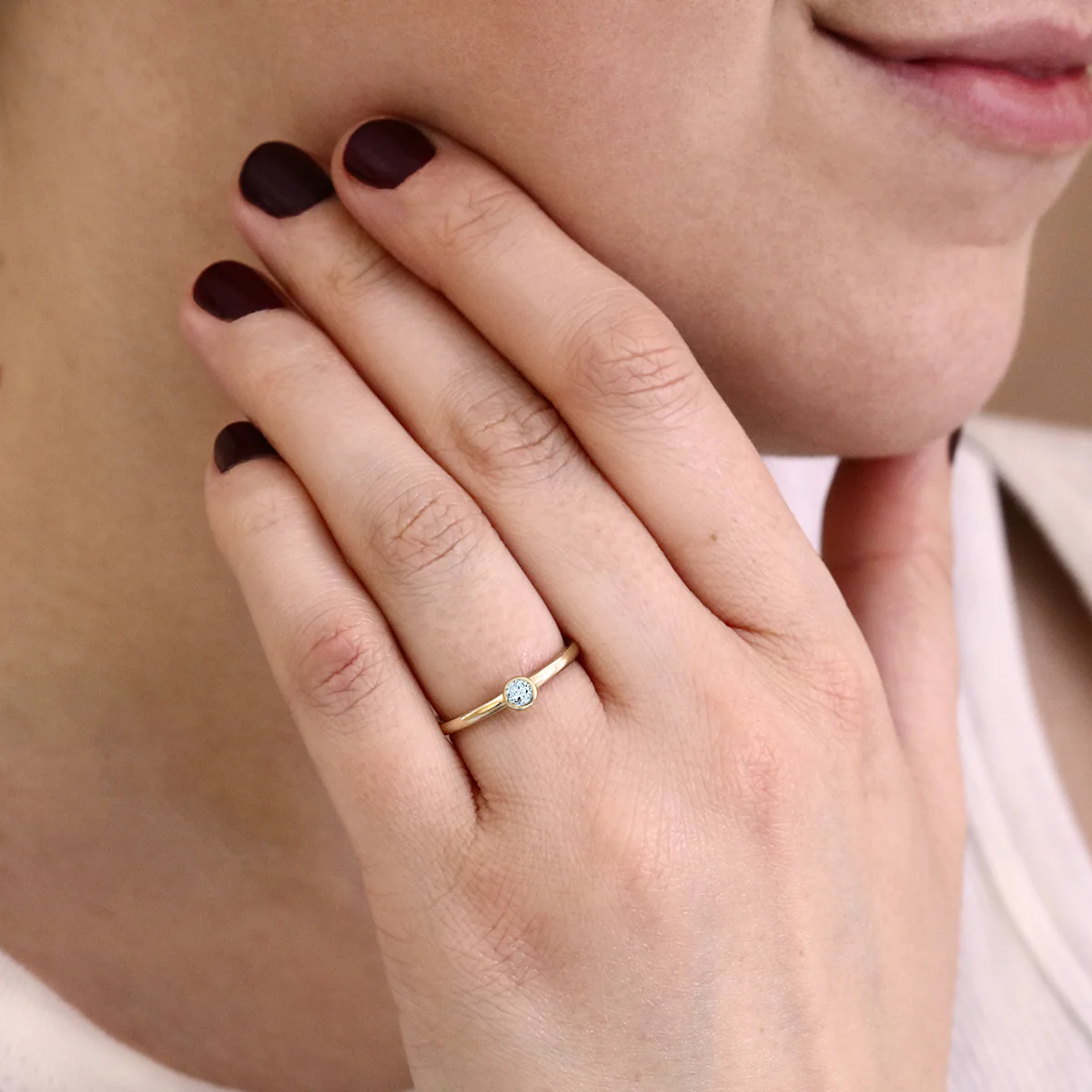 Rosa Mer Collection 0.10ct Bezel Set Aquamarine Ring | 9K Yellow Gold - Image 5