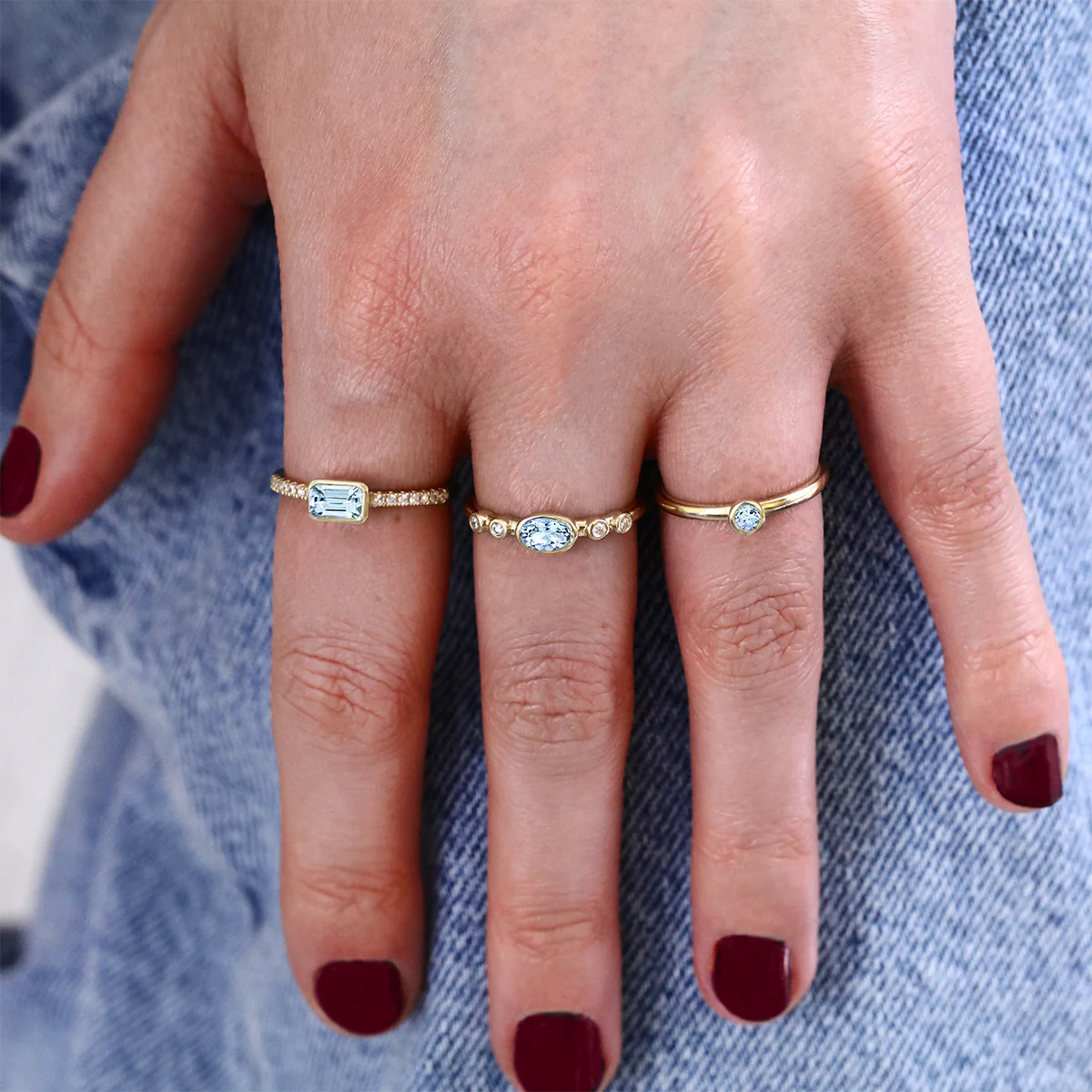 Rosa Mer Collection 0.10ct Bezel Set Aquamarine Ring | 9K Yellow Gold - Image 7