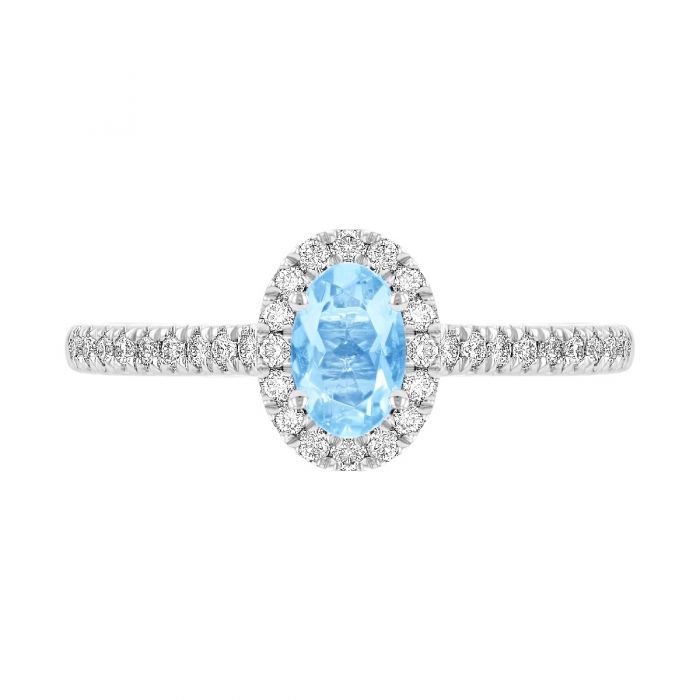 Rosa Mer Collection 0.45ct Oval Aquamarine & Diamond Halo Ring - Image 3