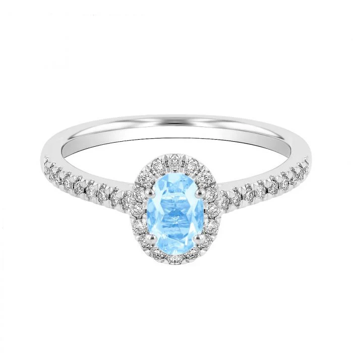 Rosa Mer Collection 0.45ct Oval Aquamarine & Diamond Halo Ring - Image 5