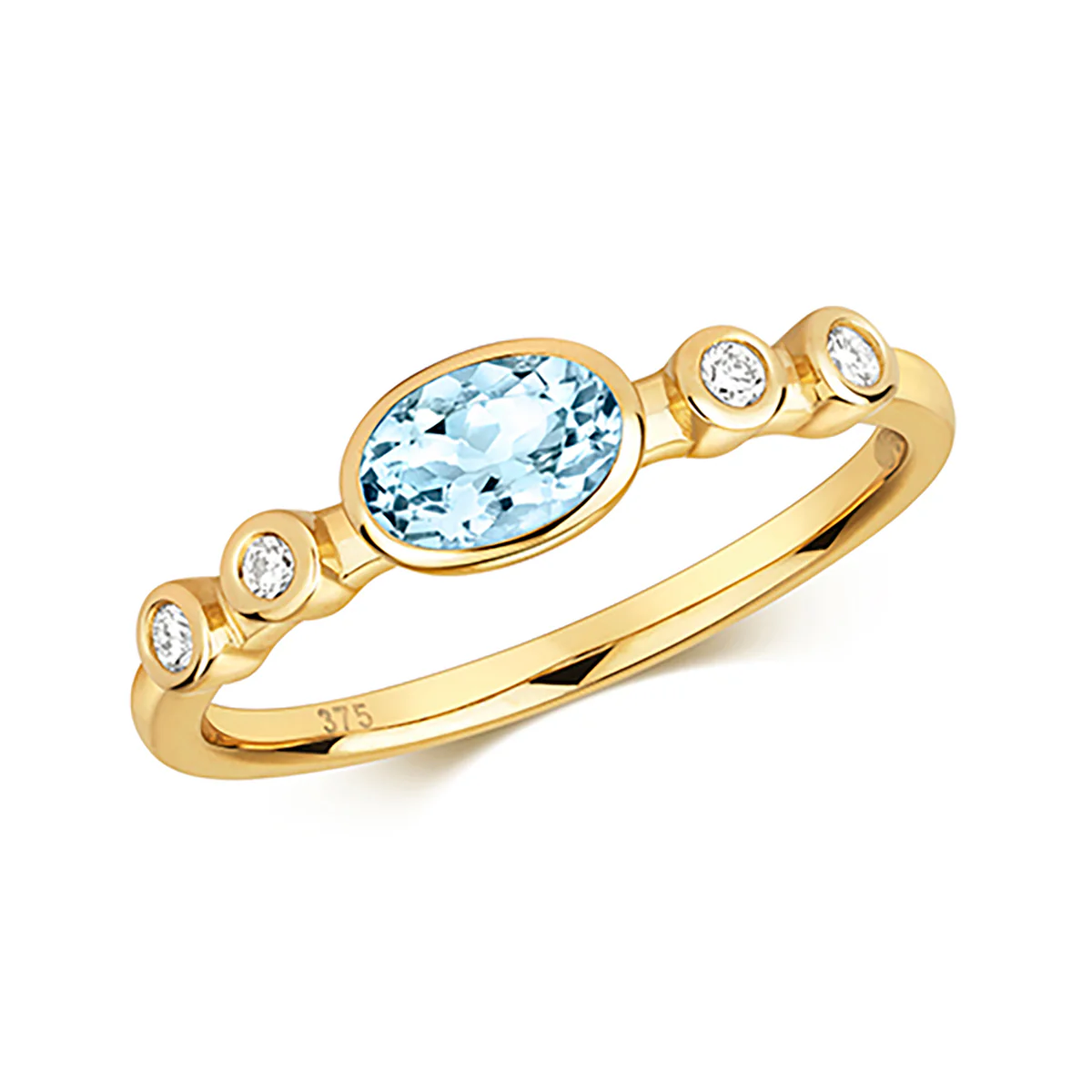 Rosa Mer Collection 0.45ct Oval cut Aquamarine & Diamond Bezel Set Ring | 9K yellow Gold