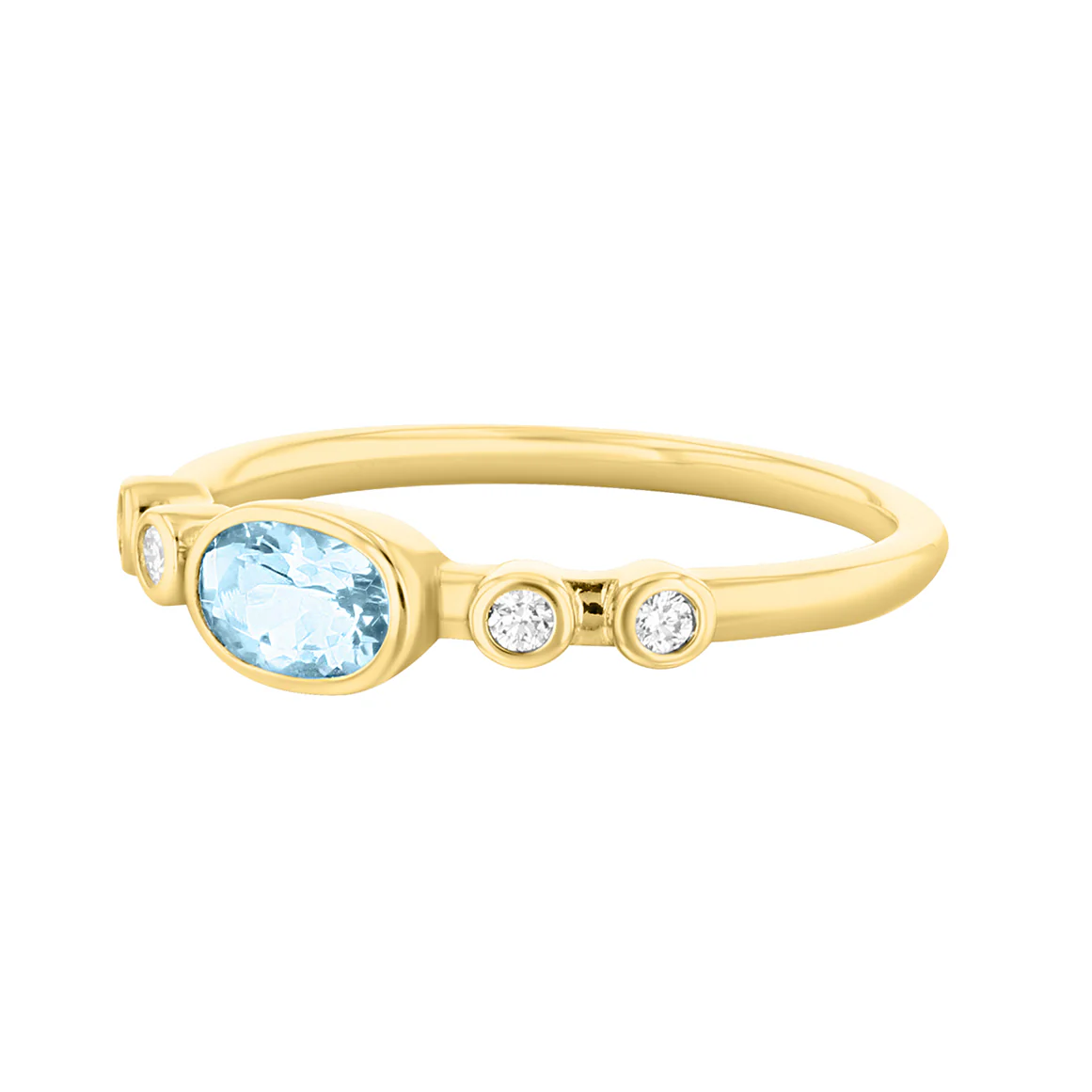 Rosa Mer Collection 0.45ct Oval cut Aquamarine & Diamond Bezel Set Ring | 9K yellow Gold - Image 2