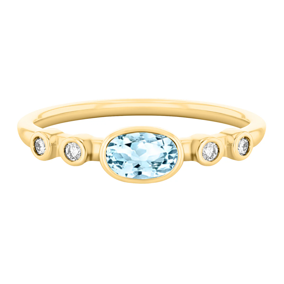 Rosa Mer Collection 0.45ct Oval cut Aquamarine & Diamond Bezel Set Ring | 9K yellow Gold - Image 4