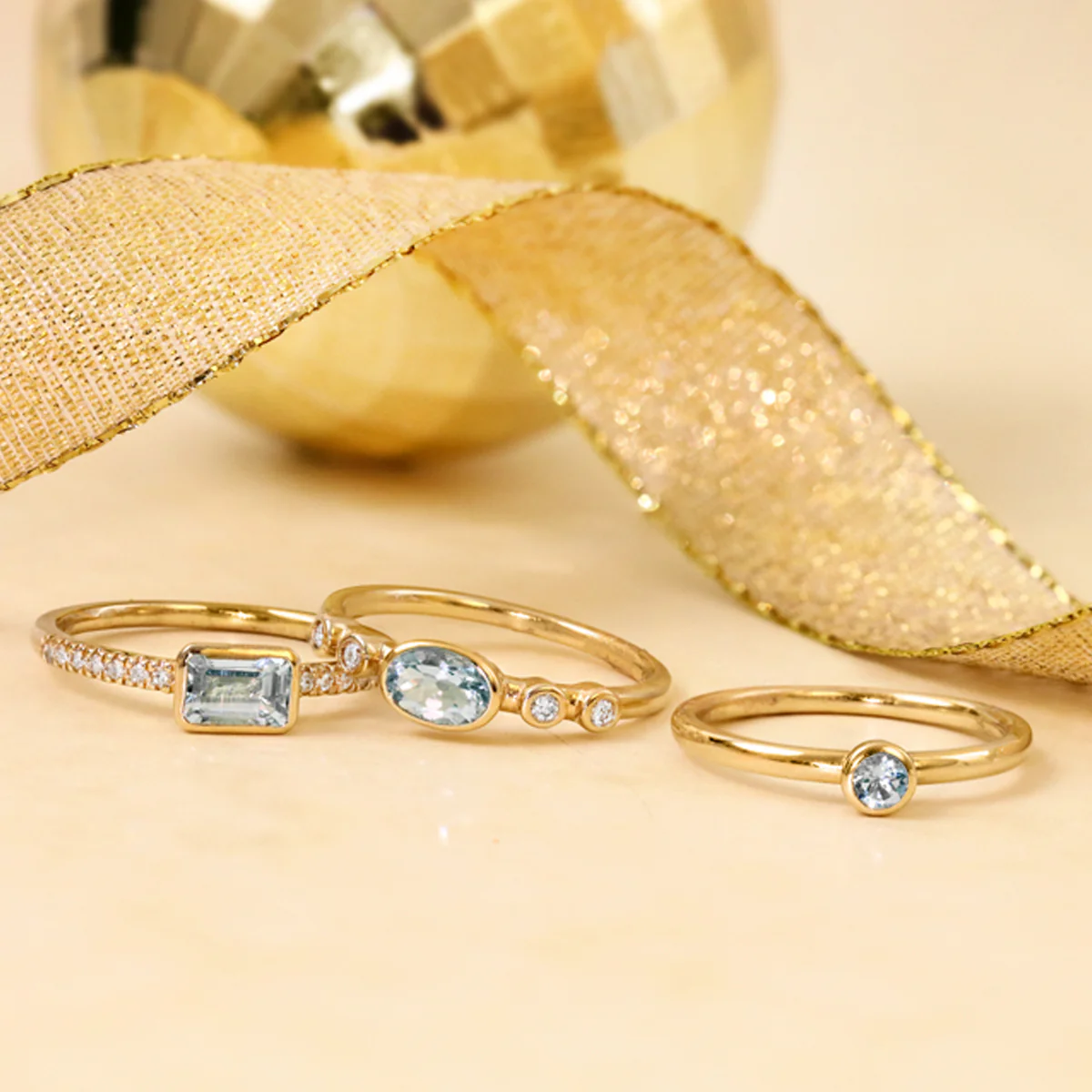 Rosa Mer Collection 0.55ct Emerald Cut Aquamarine & Diamond Bezel Set Ring | 9K Yellow Gold - Image 8