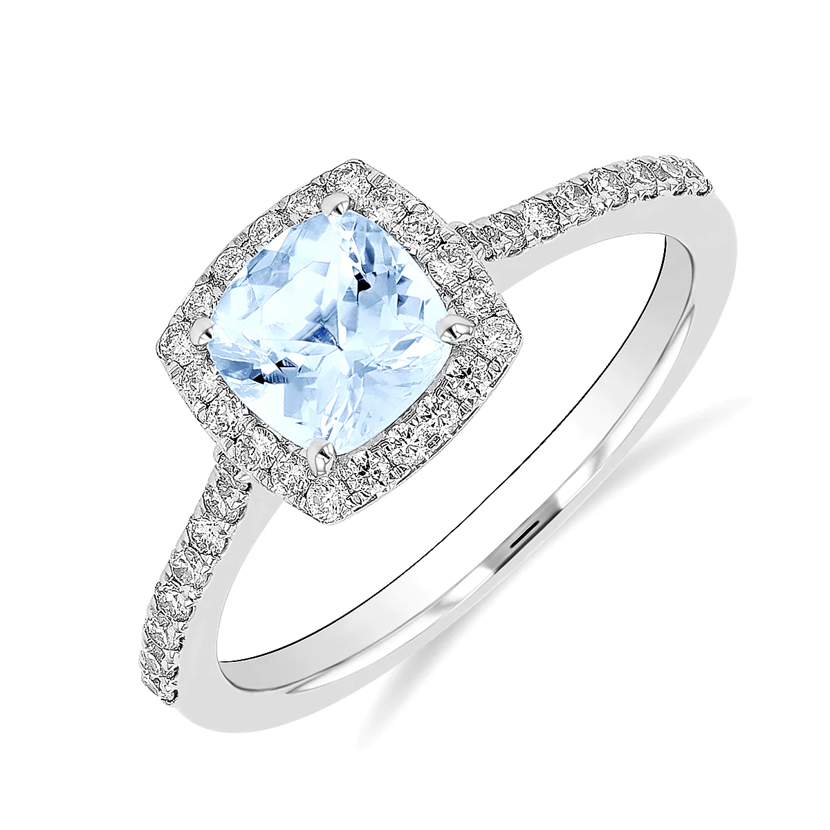 Rosa Mer Collection 0.92ct Cushion Cut Aquamarine & Diamond Halo Ring - Image 10