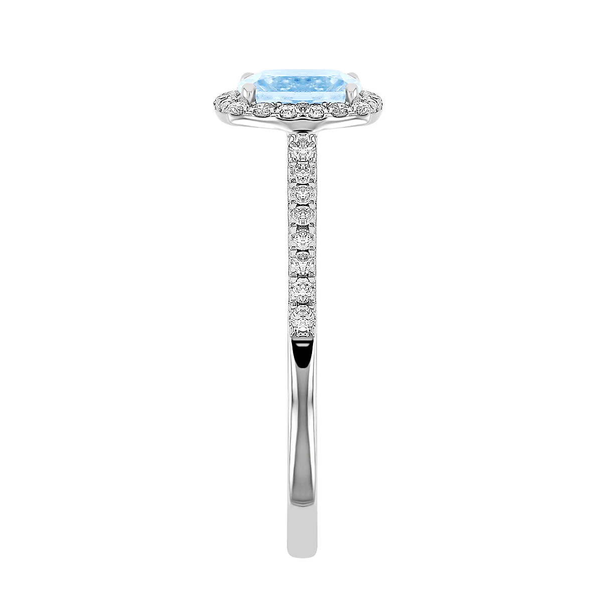 Rosa Mer Collection 0.92ct Cushion Cut Aquamarine & Diamond Halo Ring - Image 9