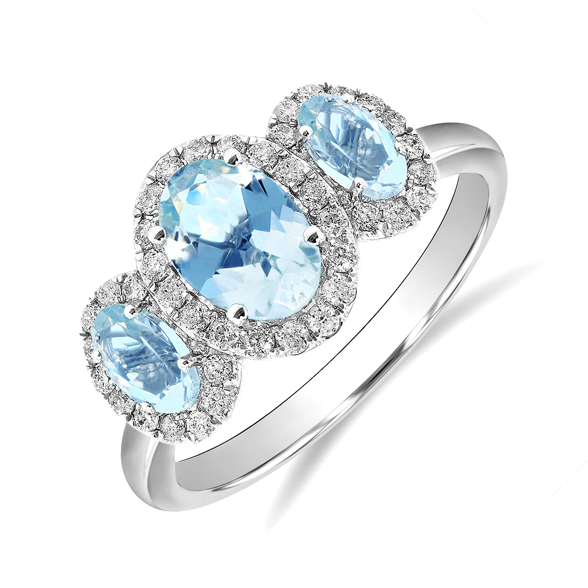 Rosa Mer Collection 1.13ct Aquamarine & Diamond Halo Ring