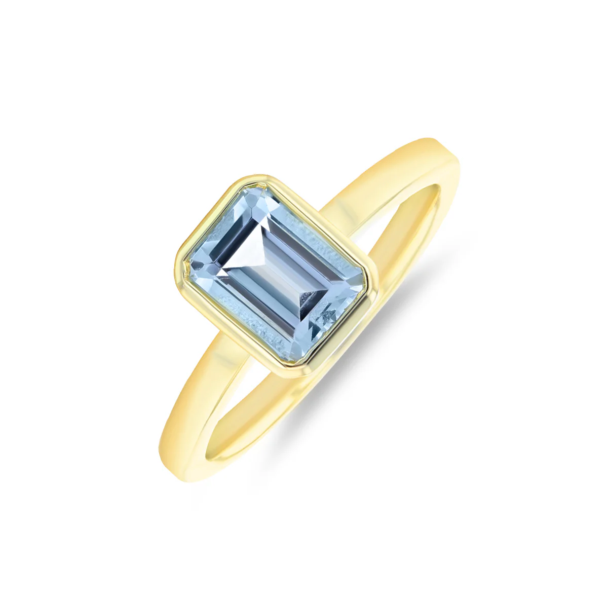 Rosa Mer Collection 1.44ct Aquamarine Bezel Set Ring | 9K Yellow Gold