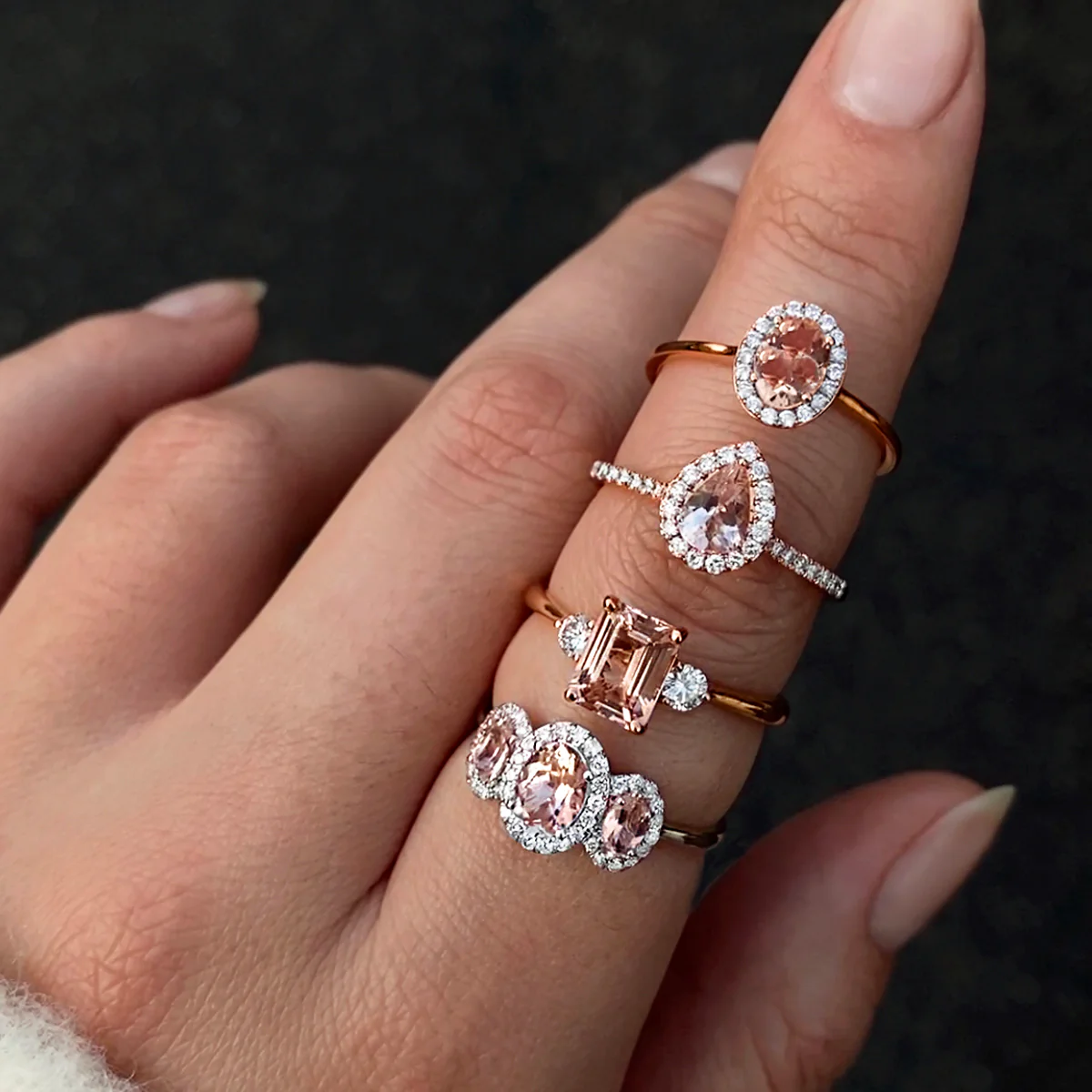 Rosa Mer Collection 1.44ct Morganite & Diamond Halo Trilogy Ring - Image 4