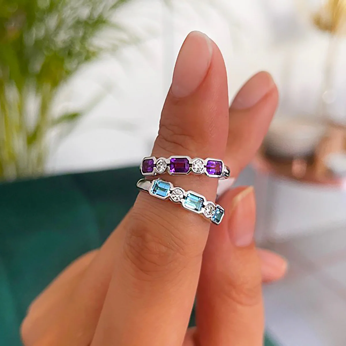 Rosa Mer Collection Octagon 0.76ct Blue Topaz & Diamond Ring - Image 4