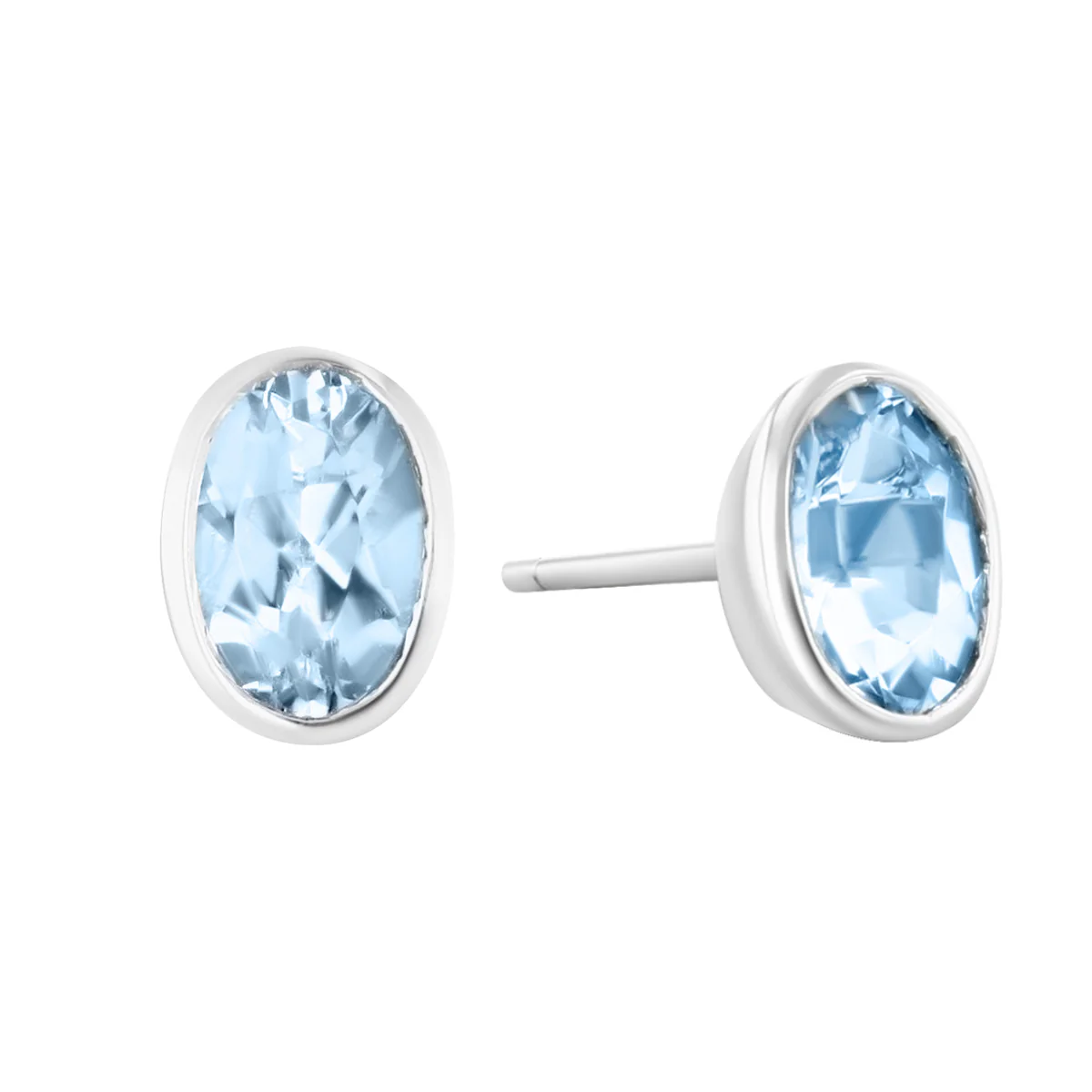 Rose Mer Collection 0.74ct Oval Aquamarine Rubover Bezel Set Stud Earrings | 9K White Gold