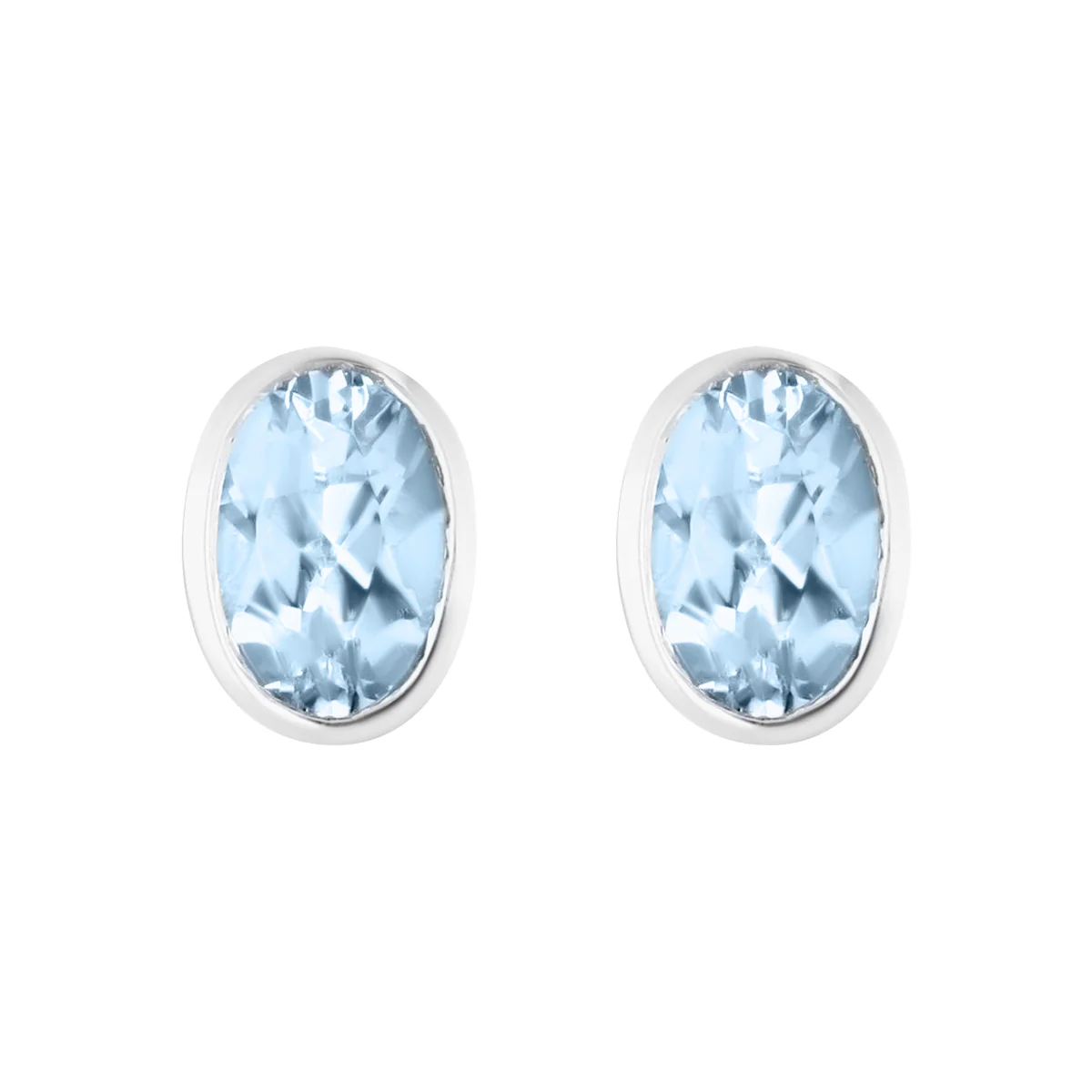 Rose Mer Collection 0.74ct Oval Aquamarine Rubover Bezel Set Stud Earrings | 9K White Gold - Image 2