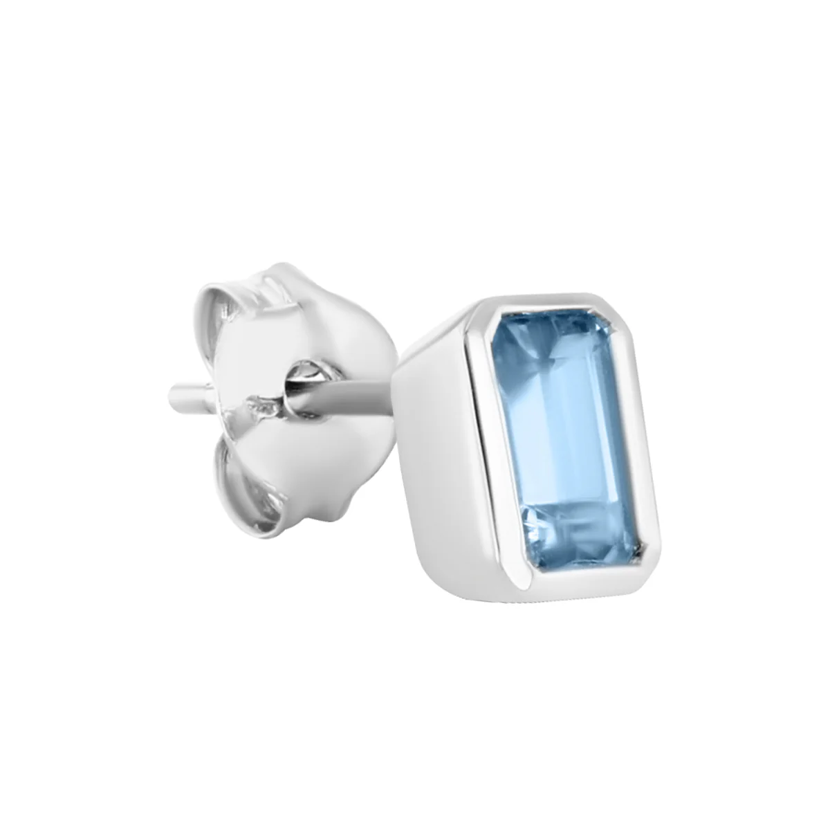 Rose Mer Collection 0.84ct Emerald Cut Aquamarine Rubover Stud Earrings | 9K White Gold - Image 2