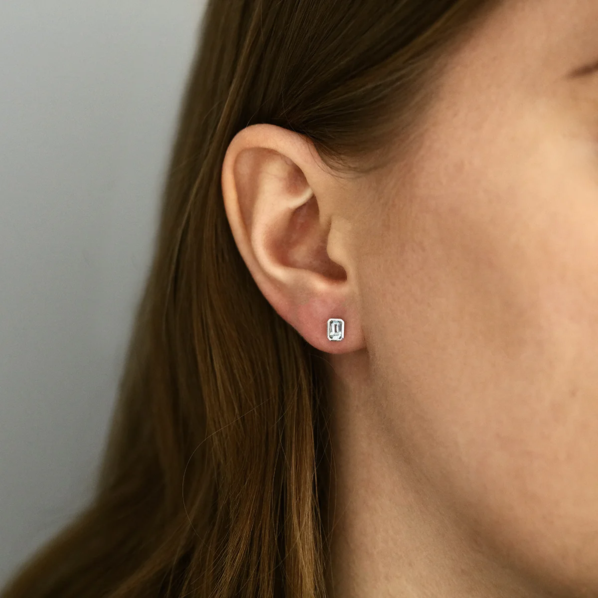 Rose Mer Collection 0.84ct Emerald Cut Aquamarine Rubover Stud Earrings | 9K White Gold - Image 4