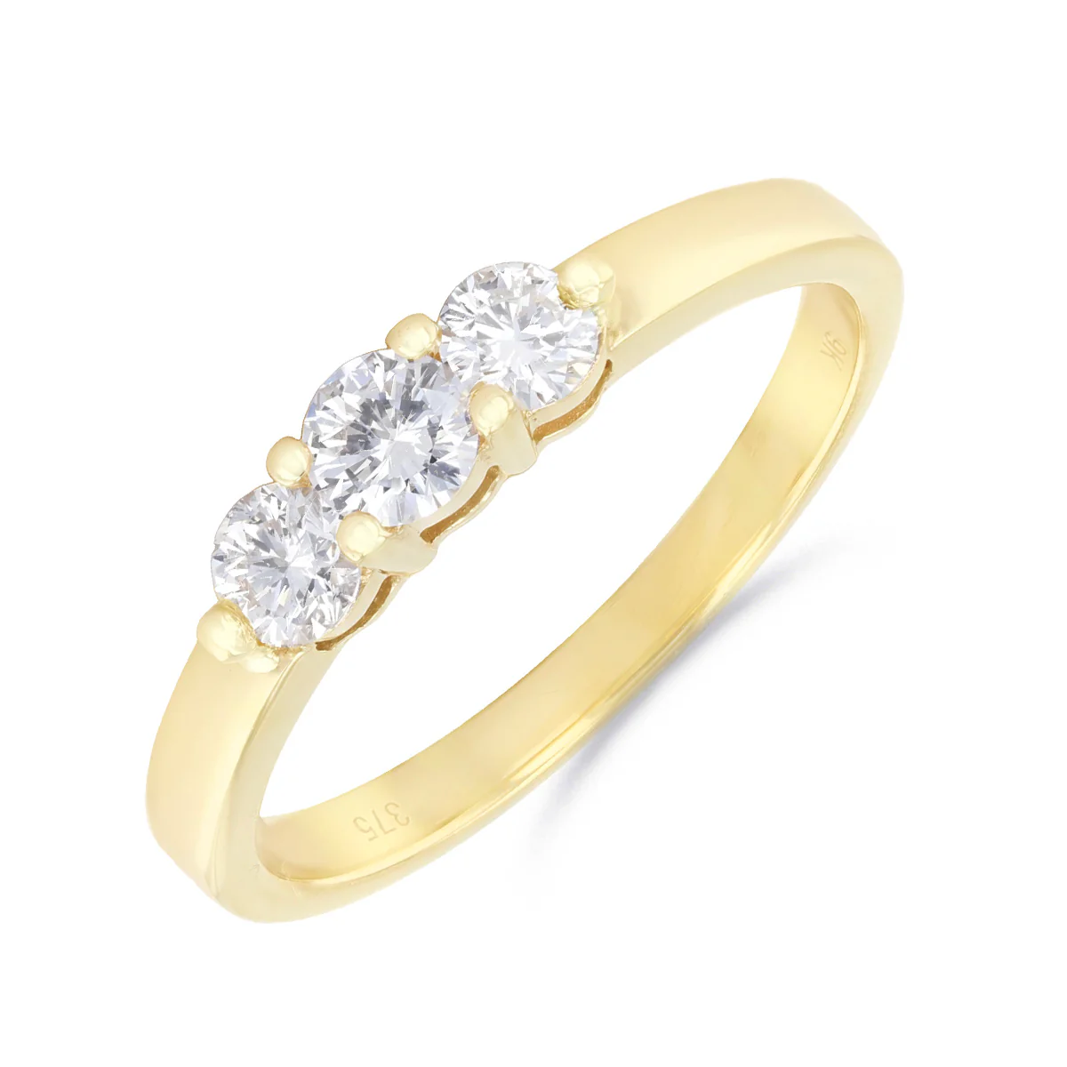 Round Diamond Three Stone Ring | Pre-Loved | 9K Yellow Gold