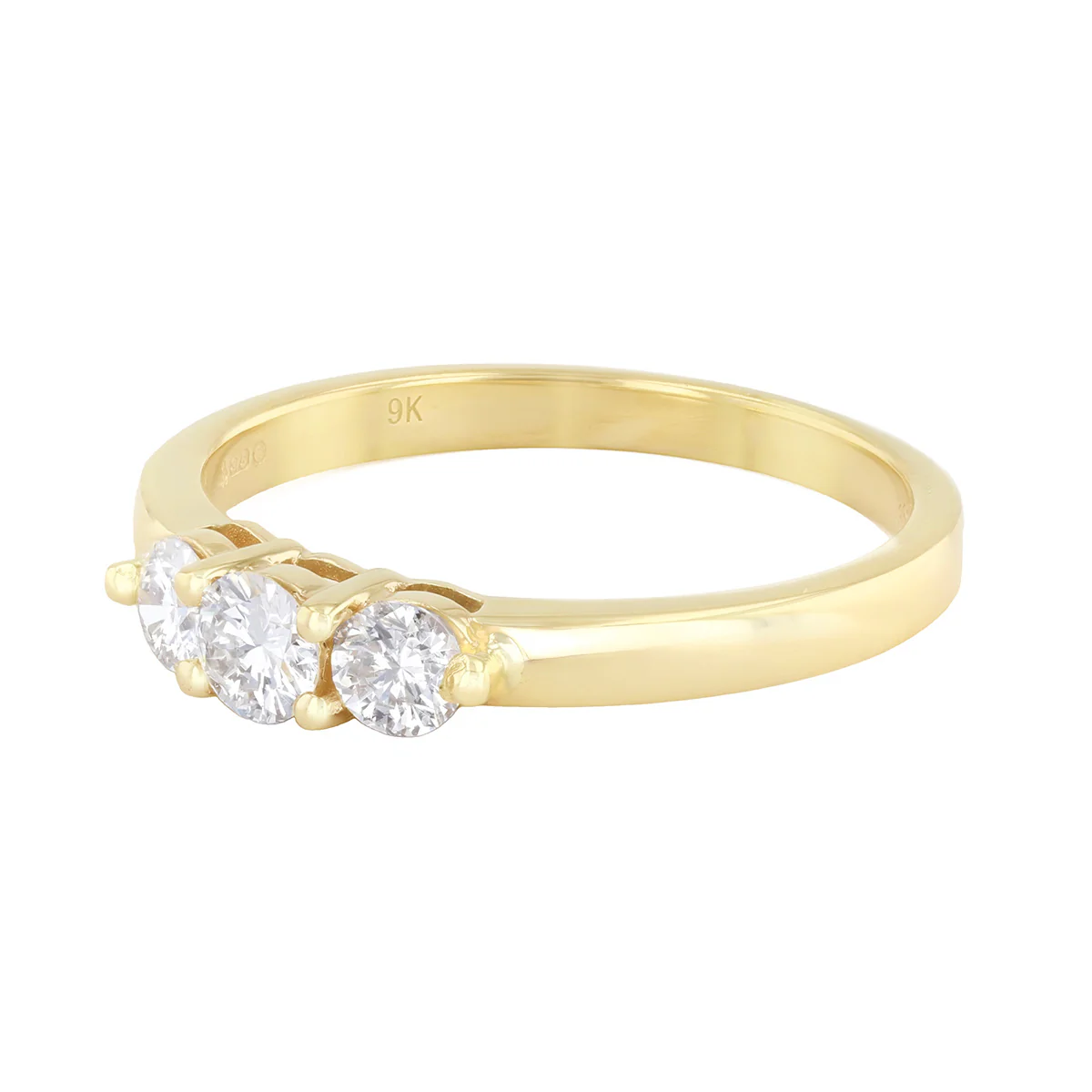 Round Diamond Three Stone Ring | Pre-Loved | 9K Yellow Gold - Image 3