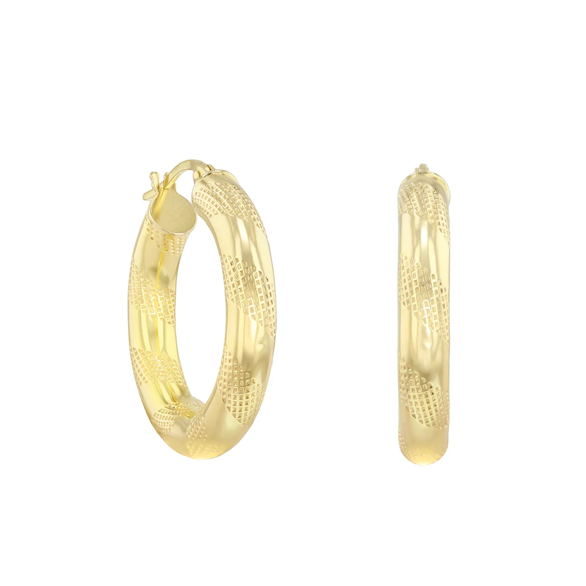 Round Patterned Hoop Earrings | Pre-Loved | 9K Yellow Gold