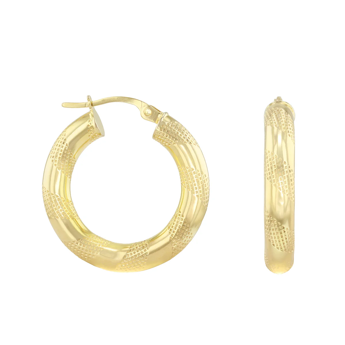 Round Patterned Hoop Earrings | Pre-Loved | 9K Yellow Gold - Image 3