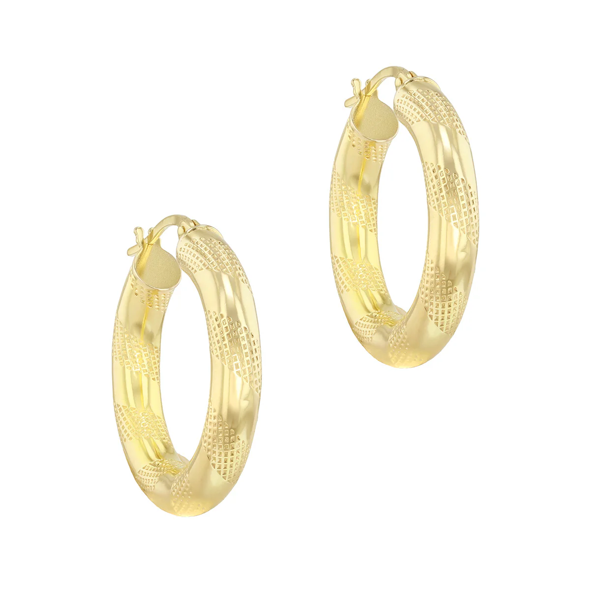 Round Patterned Hoop Earrings | Pre-Loved | 9K Yellow Gold - Image 4