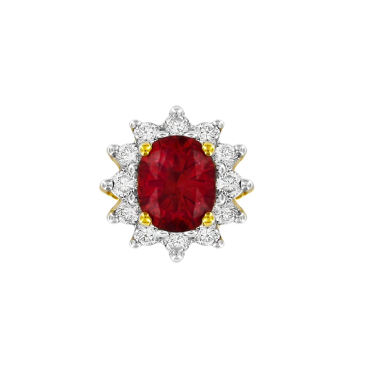 Ruby & Diamond Oval Cluster Stud Earrings | 18K Yellow Gold - Image 2