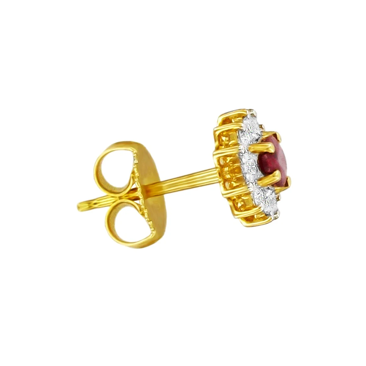 Ruby & Diamond Oval Cluster Stud Earrings | 18K Yellow Gold - Image 4