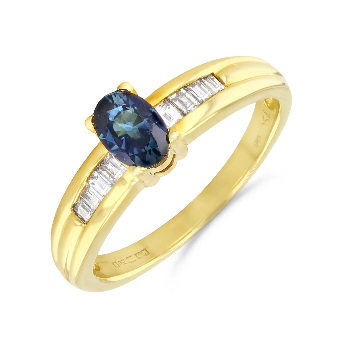 Sapphire and Baguette Cut Diamond Dress Ring | Pre-Loved | 18K Yellow Gold