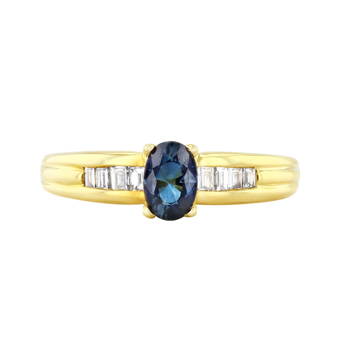 Sapphire and Baguette Cut Diamond Dress Ring | Pre-Loved | 18K Yellow Gold - Image 2