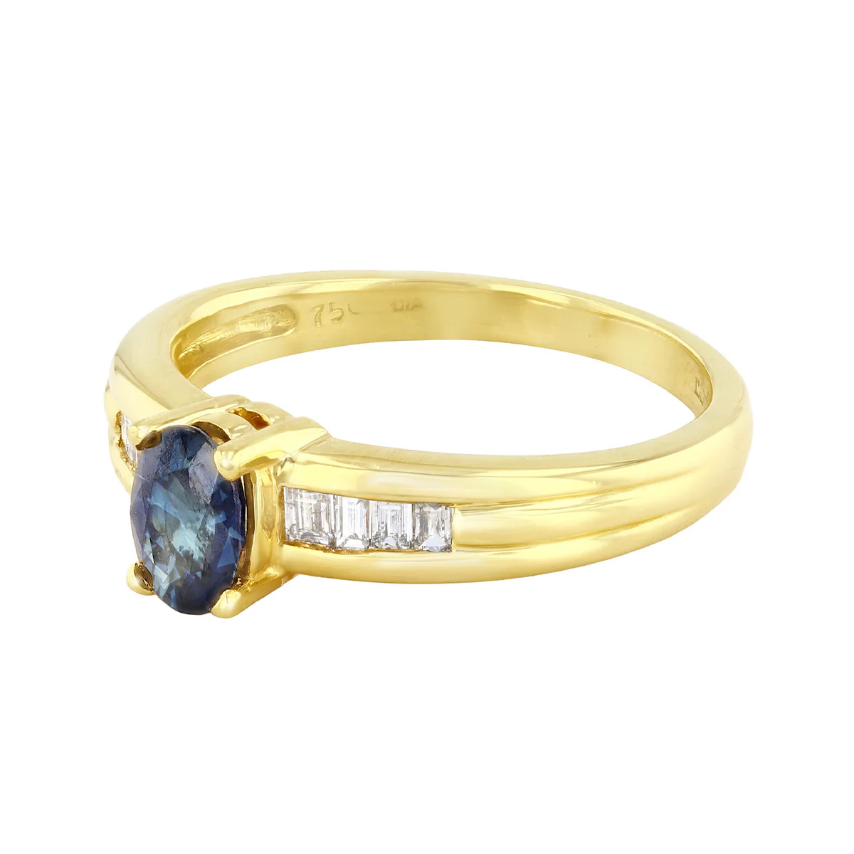 Sapphire and Baguette Cut Diamond Dress Ring | Pre-Loved | 18K Yellow Gold - Image 3