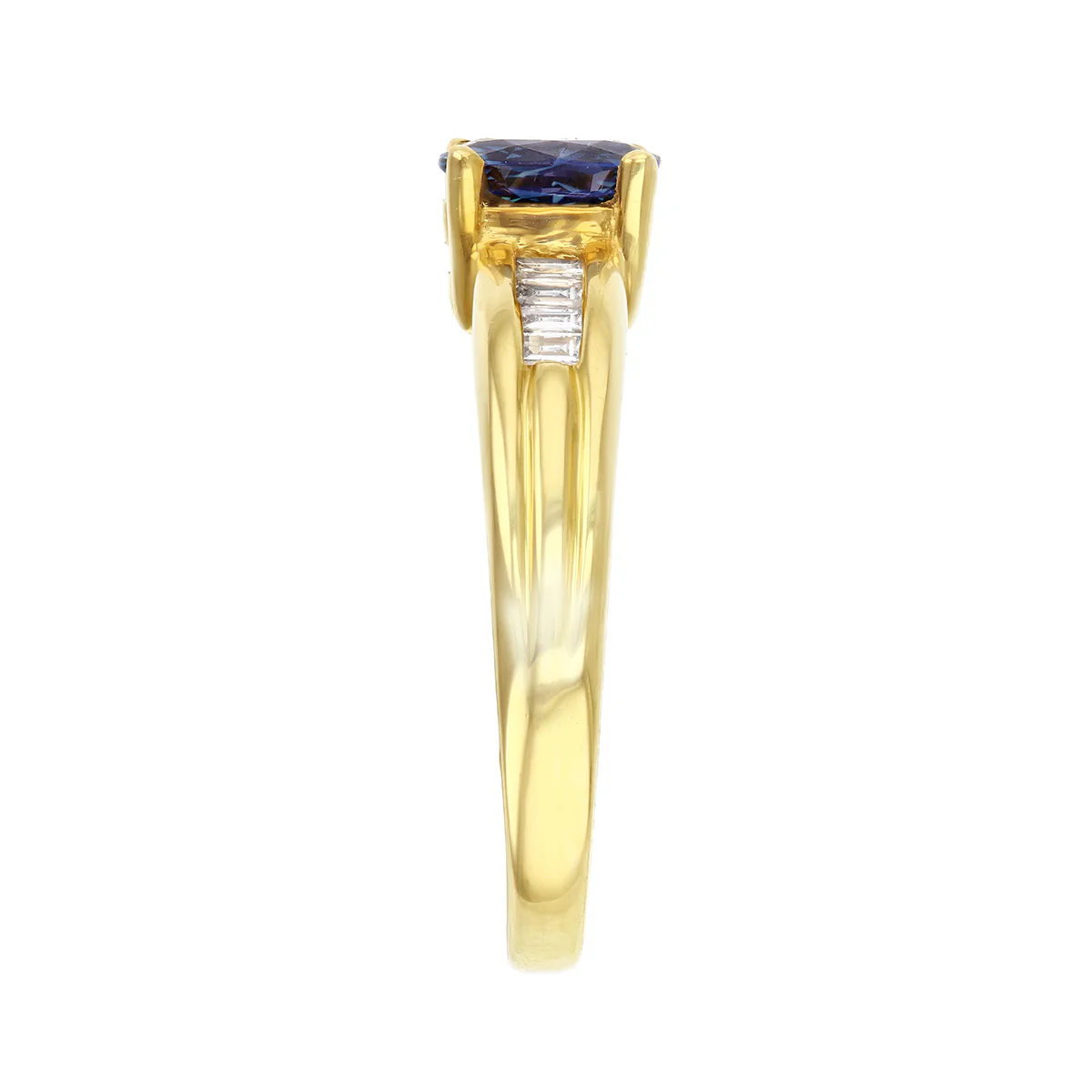 Sapphire and Baguette Cut Diamond Dress Ring | Pre-Loved | 18K Yellow Gold - Image 4