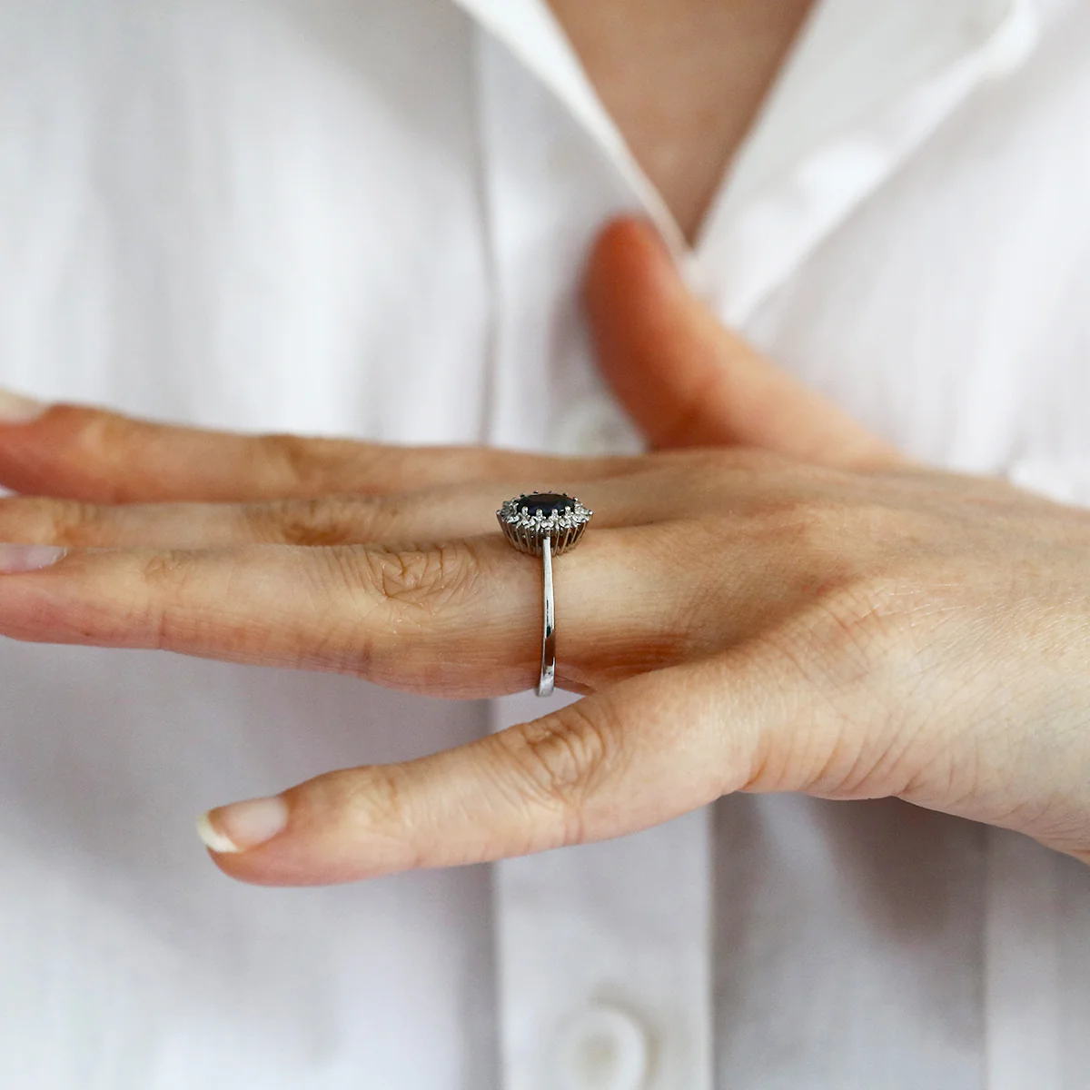 Sapphire and Diamond Bar Set Cluster Ring | Pre-Loved | 18K White Gold - Image 7