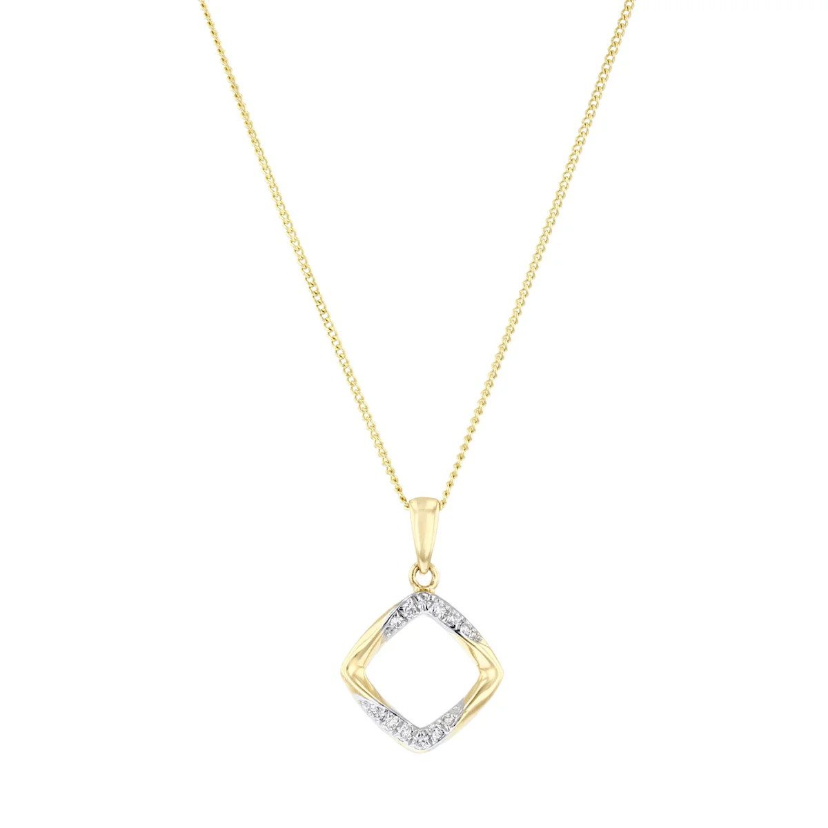 Soleil Collection 0.06ct Diamond Geometric Necklace | 9K Yellow Gold