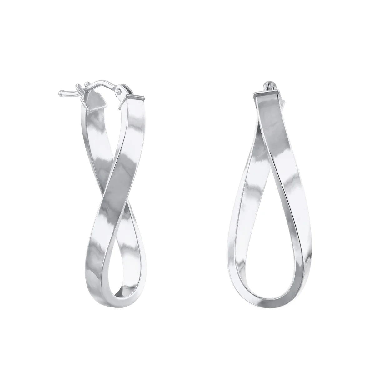 Soleil Collection 10.5mm x 26.5mm Twisted Oval Hoop Creole Earrings | 9K White Gold