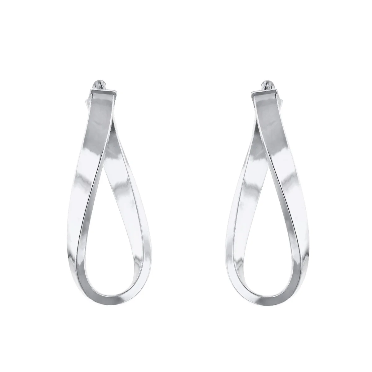 Soleil Collection 10.5mm x 26.5mm Twisted Oval Hoop Creole Earrings | 9K White Gold - Image 3
