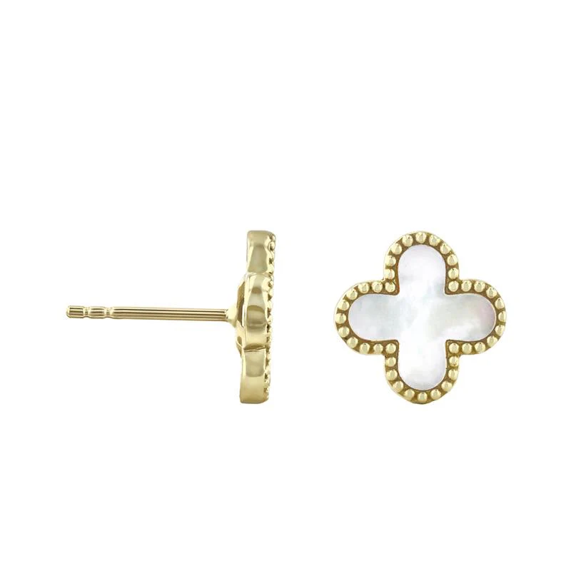 Soleil Collection 11.4mm x 11.4mm Mother of Pearl Petal Earrings | 9K Solid Yellow Gold - Image 3